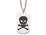 Mens Stainless Steel Black Enamel Skull Dog Tag Pendant Necklace with Chain